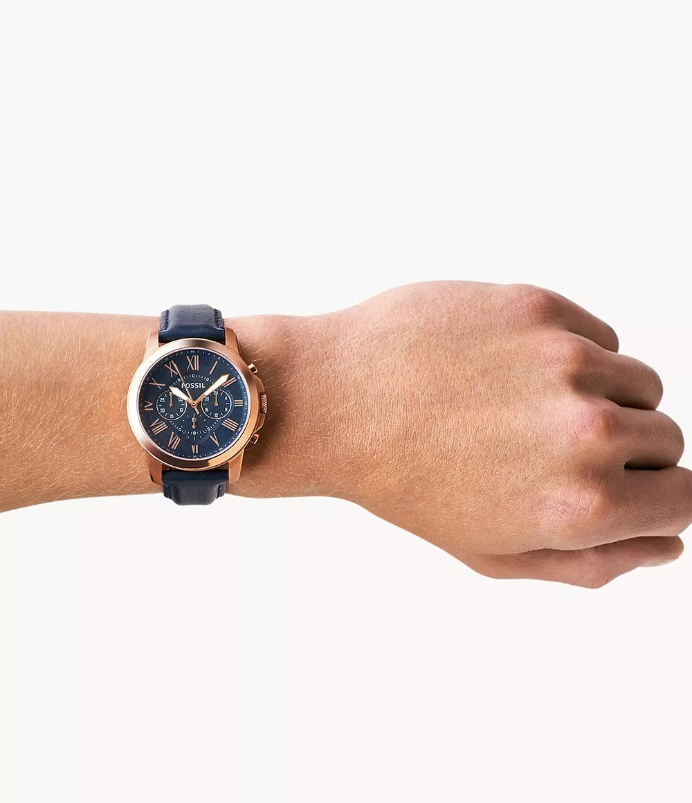 FOSSIL CHRONOGRAPH Blue Dial Leather Men's Watch For Man