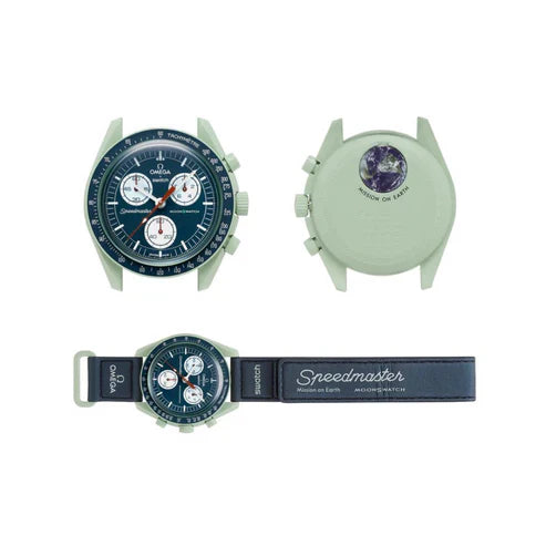 OMEGA X SWATCH MOONSWATCH Mission to The Earth Black Dial with Green Case/Black Strap Bioceramic