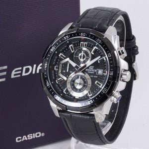 Edifice Casio Chronograph Black Men's Watch with Leather belt