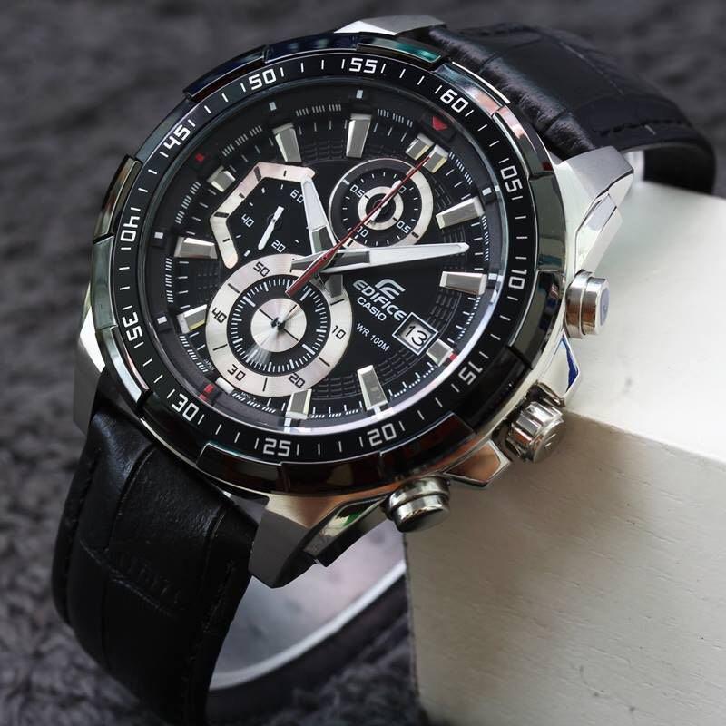 Edifice Casio Chronograph Black Men's Watch with Leather belt