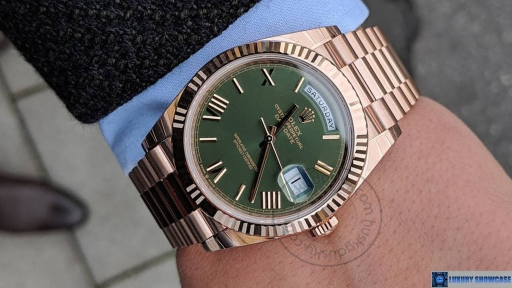 ROLEX OYSTER PERPETUAL Day-Date Green Dial Metal Watch (cell model)