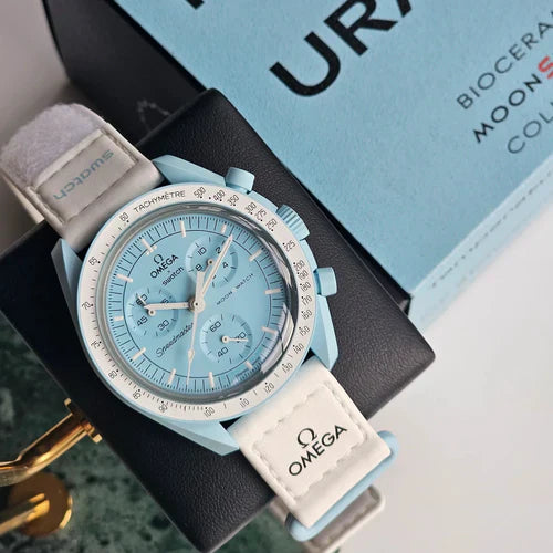 OMEGA X SWATCH MOONSWATCH Mission To The Uranus - Blue Dial/White Strap Bioceramic