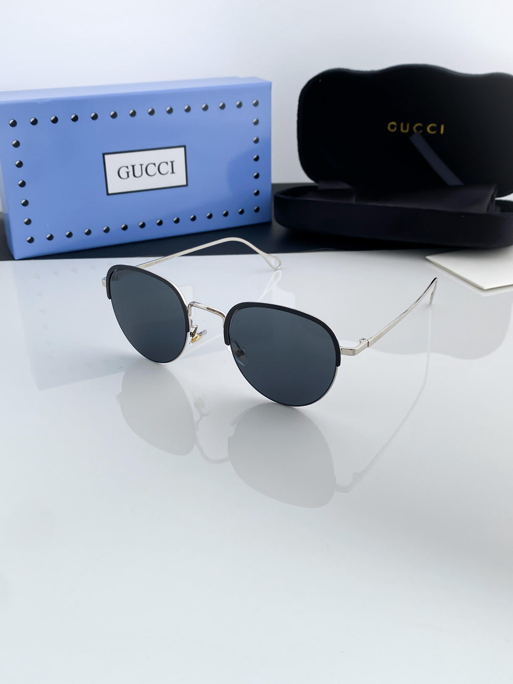 Gucci silver black sunglasses with original box and kit