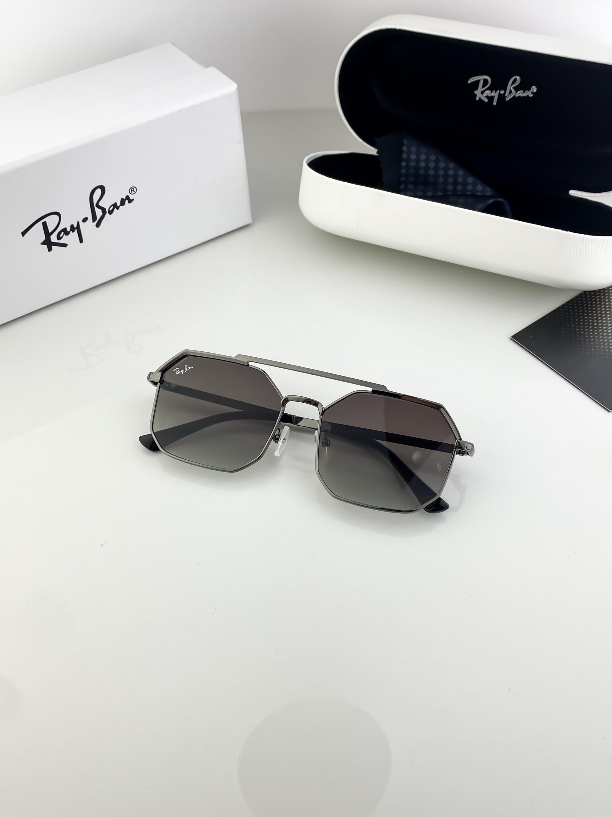 RayBan grey metal sunglasses with original box and kit