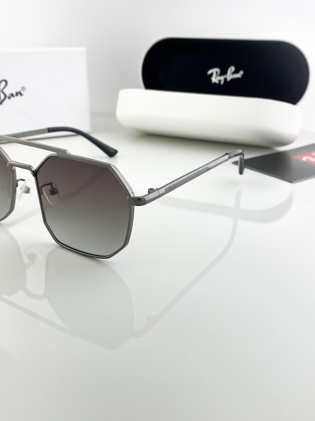 RayBan grey metal sunglasses with original box and kit