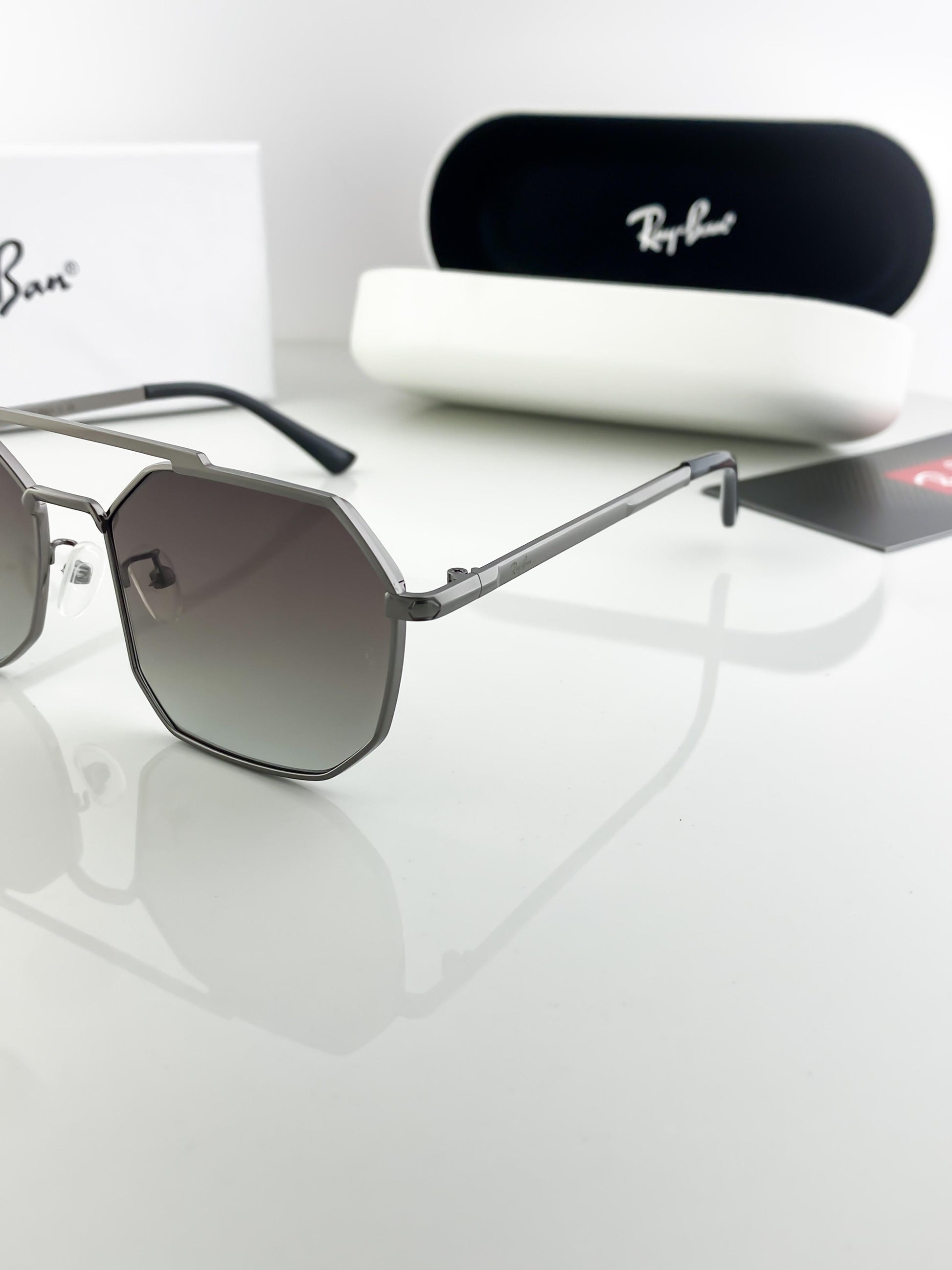RayBan grey metal sunglasses with original box and kit