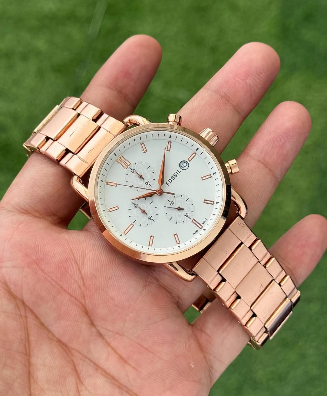 FOSSIL COMMUTER WHITE DIAL WITH COPPER CHAIN STRAP