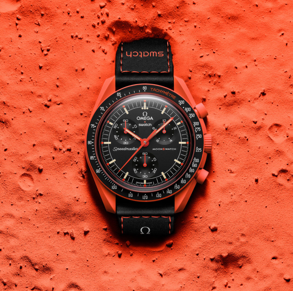OMEGA X SWATCH MOONSWATCH Mission on earth - lava - orange Dial Case/Black Strap Bioceramic