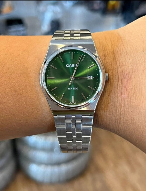 CASIO ENTICER Silver Green Quartz Watch