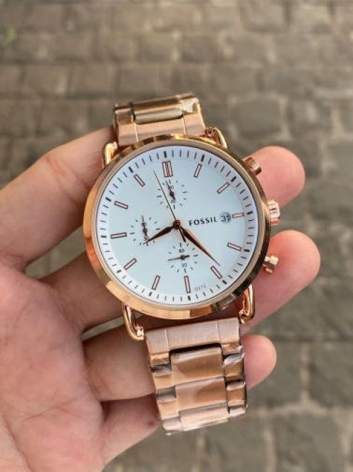 FOSSIL COMMUTER WHITE DIAL WITH COPPER CHAIN STRAP