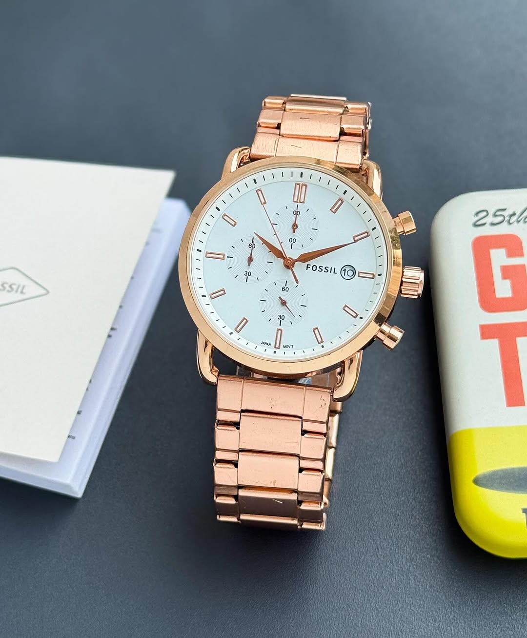 FOSSIL COMMUTER WHITE DIAL WITH COPPER CHAIN STRAP