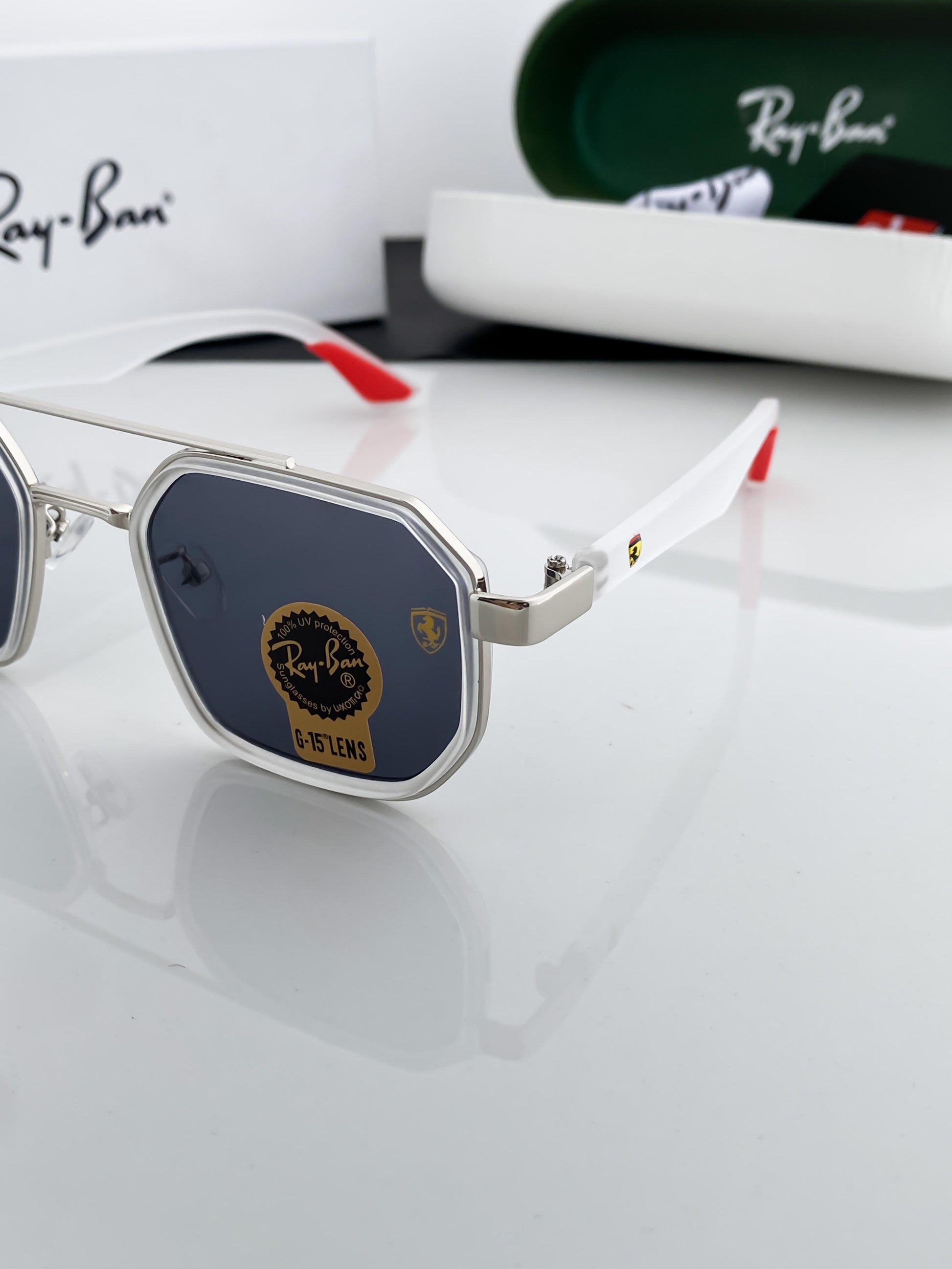 RAYBAN WHITE FRAME SUNGLASSES WITH ORIGINAL BOX AND KIT