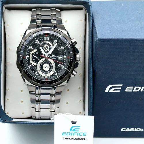 Edifice Casio Chronograph Black Dial Silver Strap Men's Watch