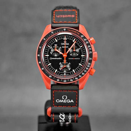 OMEGA X SWATCH MOONSWATCH Mission on earth - lava - orange Dial Case/Black Strap Bioceramic