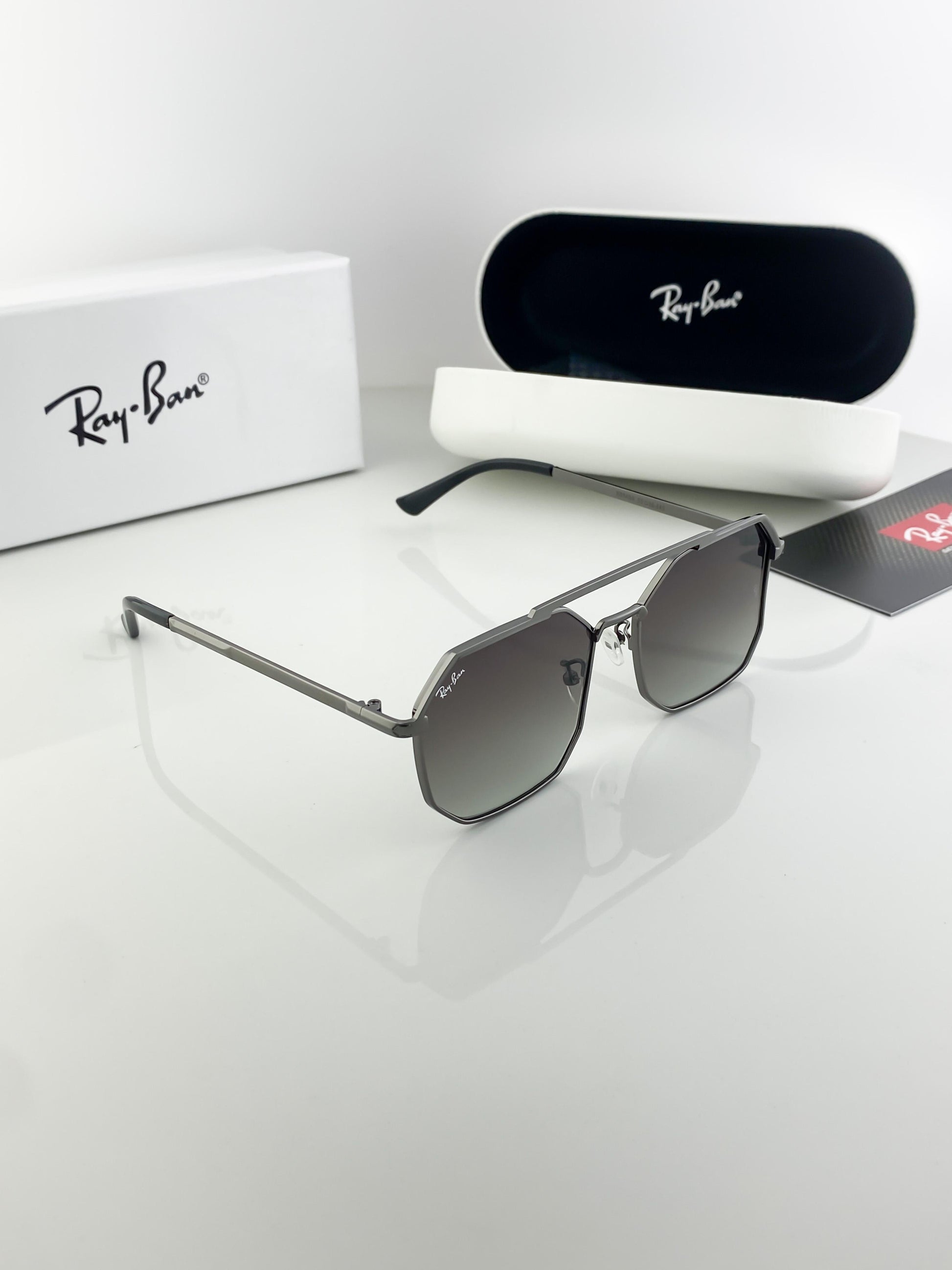 RayBan grey metal sunglasses with original box and kit