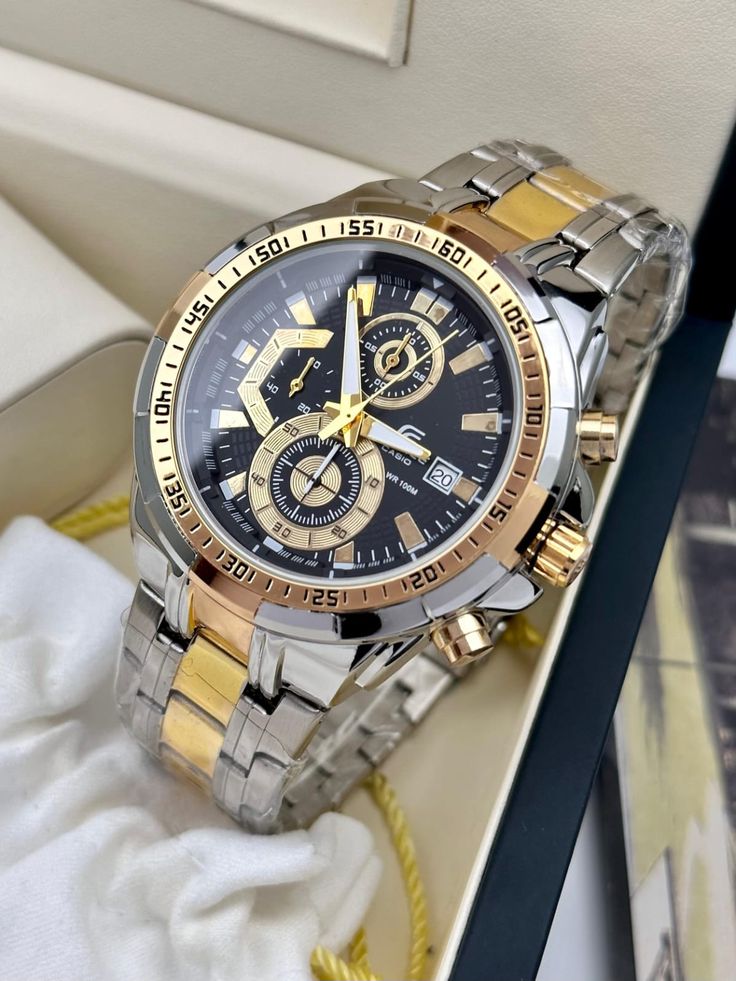 EDIFICE CASIO CHRONOGRAPH Black Dial Gold Metal Men's Watch