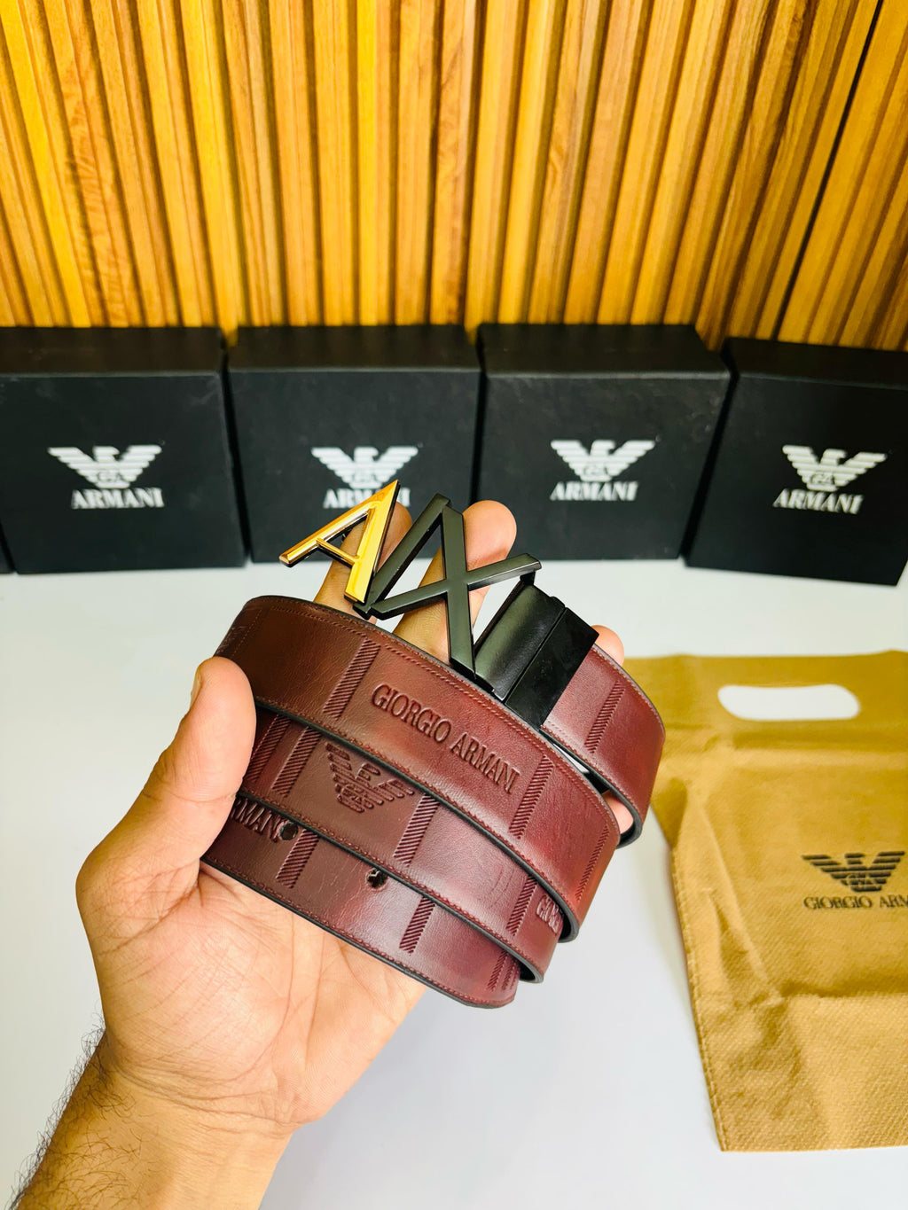 ARMANI EXCHANGE PREMIUM QUALITY REVERSIBLE BELT with original box and kit