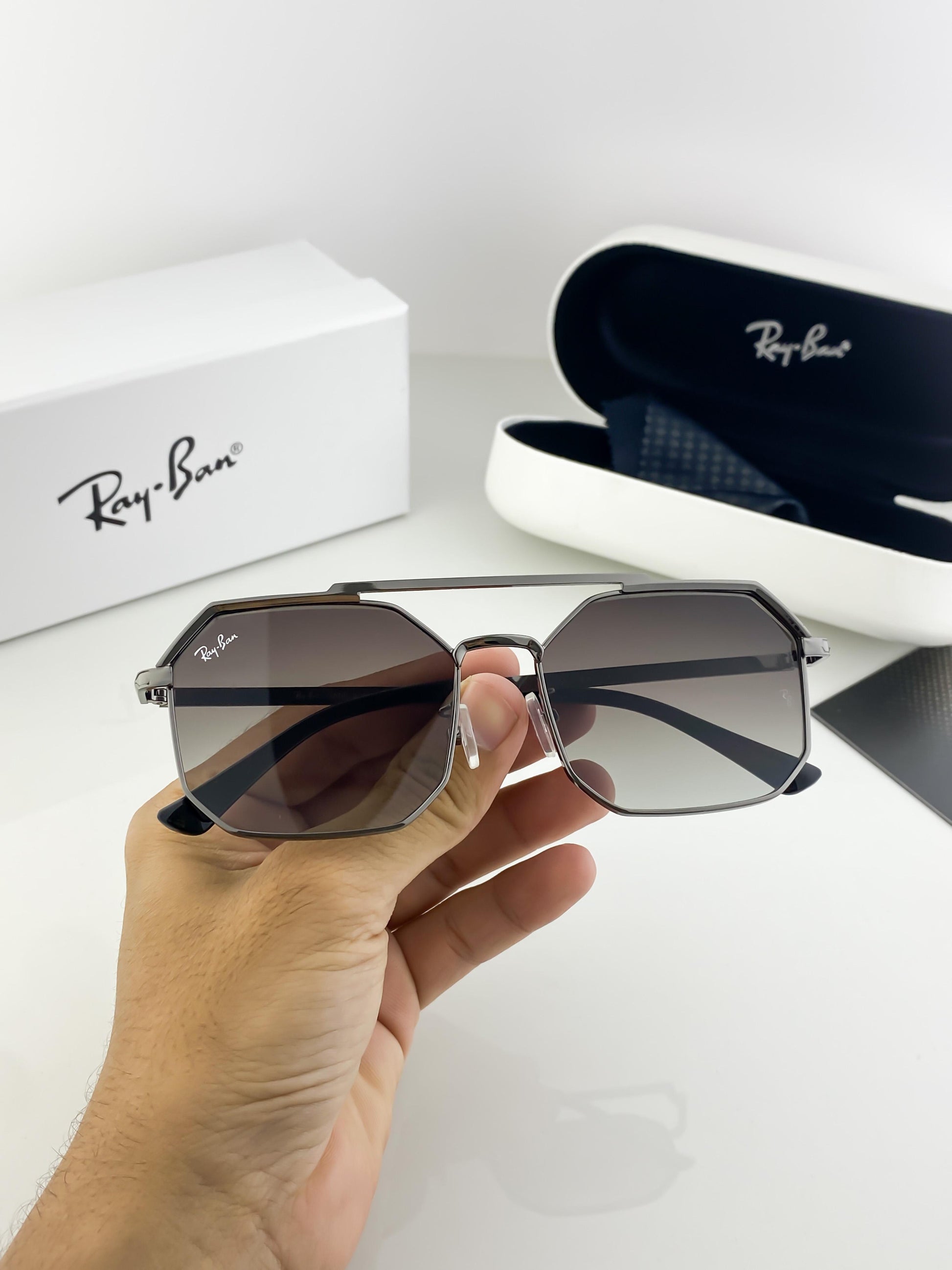 RayBan grey metal sunglasses with original box and kit