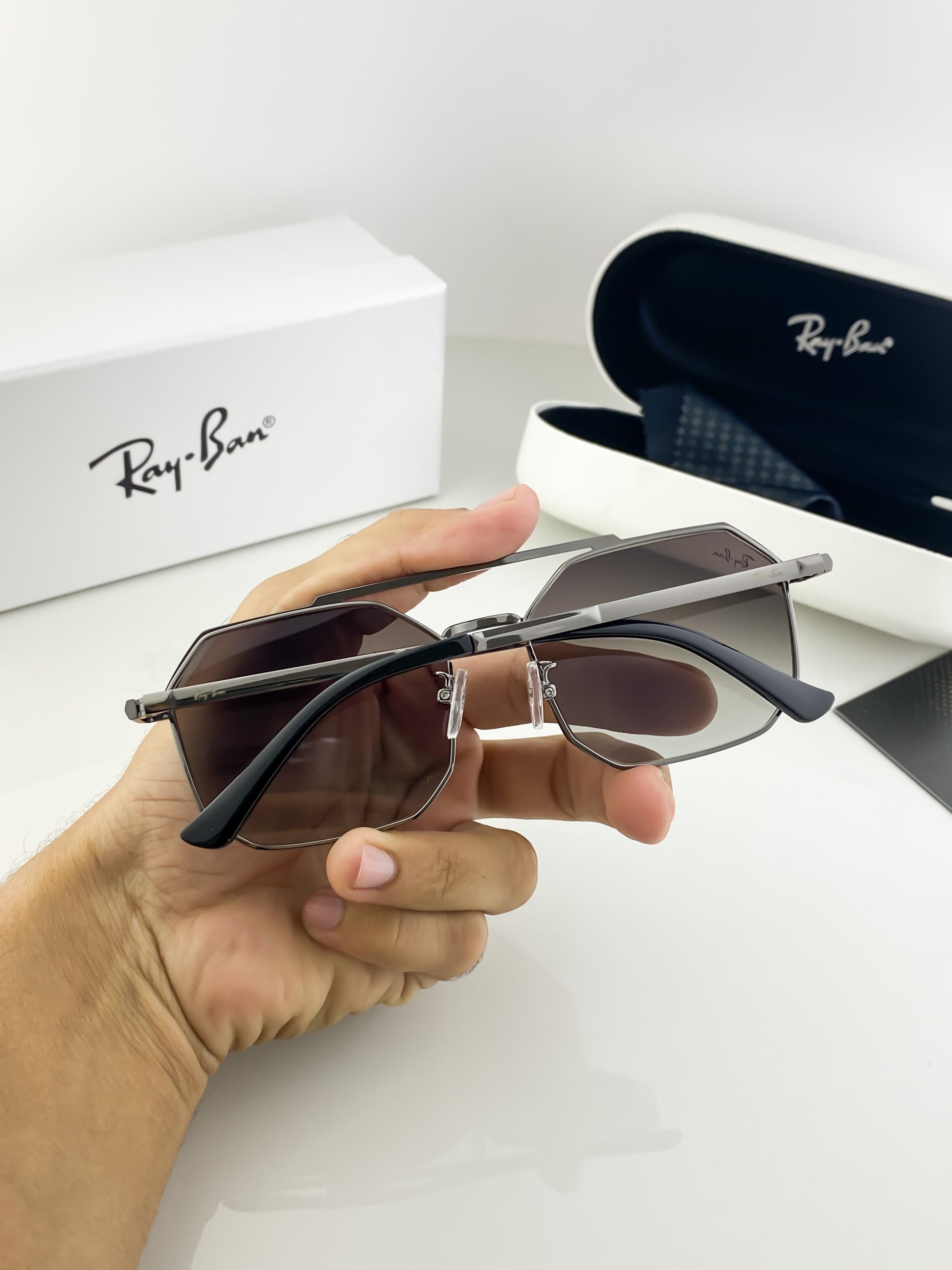 RayBan grey metal sunglasses with original box and kit