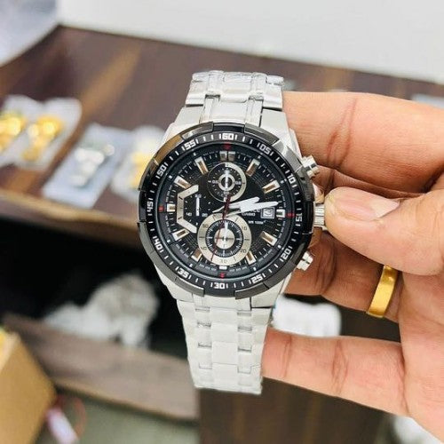 Edifice Casio Chronograph Black Dial Silver Strap Men's Watch