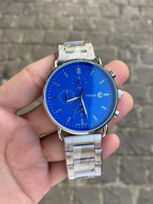 FOSSIL Commuter Blue Dial with silver chain Strap