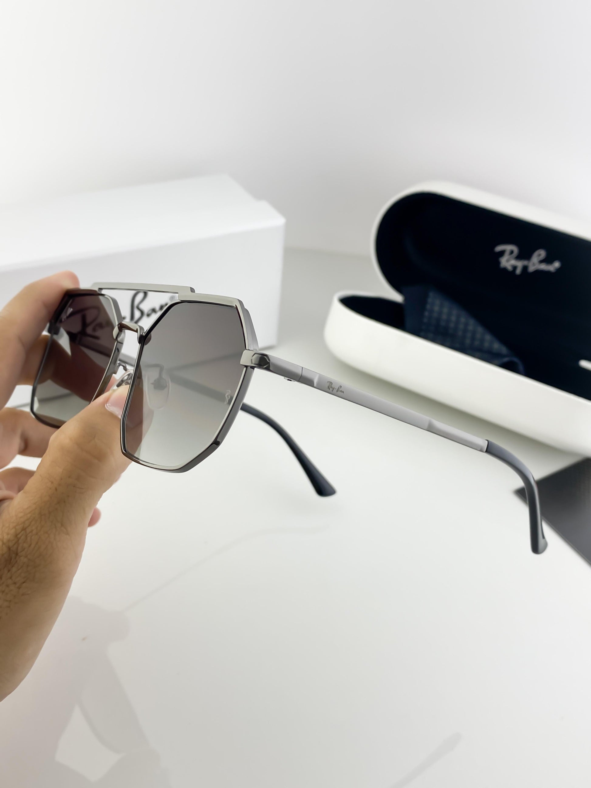 RayBan grey metal sunglasses with original box and kit