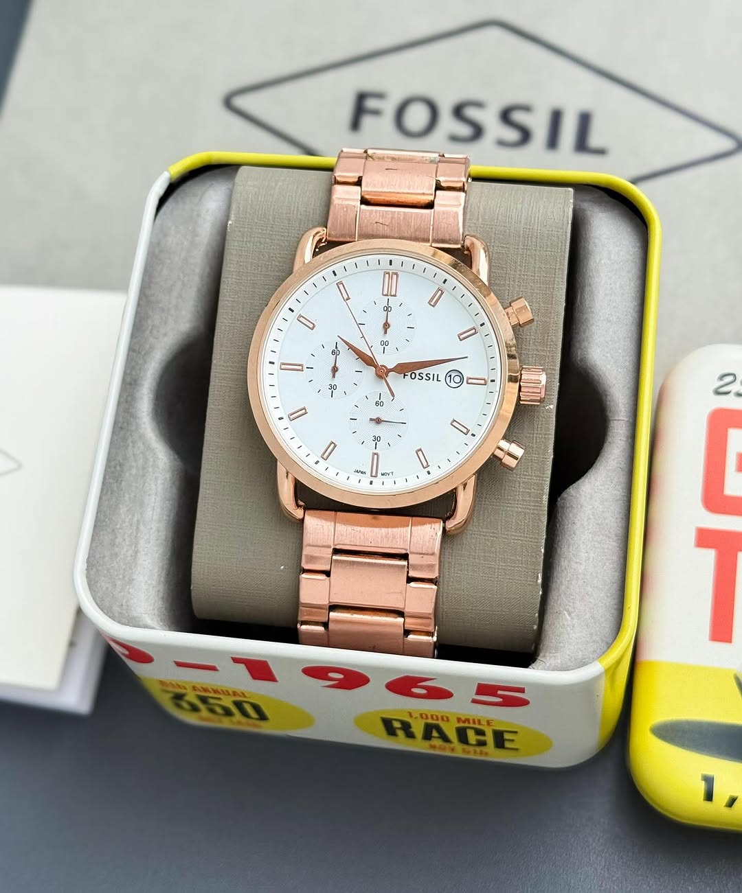 FOSSIL COMMUTER WHITE DIAL WITH COPPER CHAIN STRAP