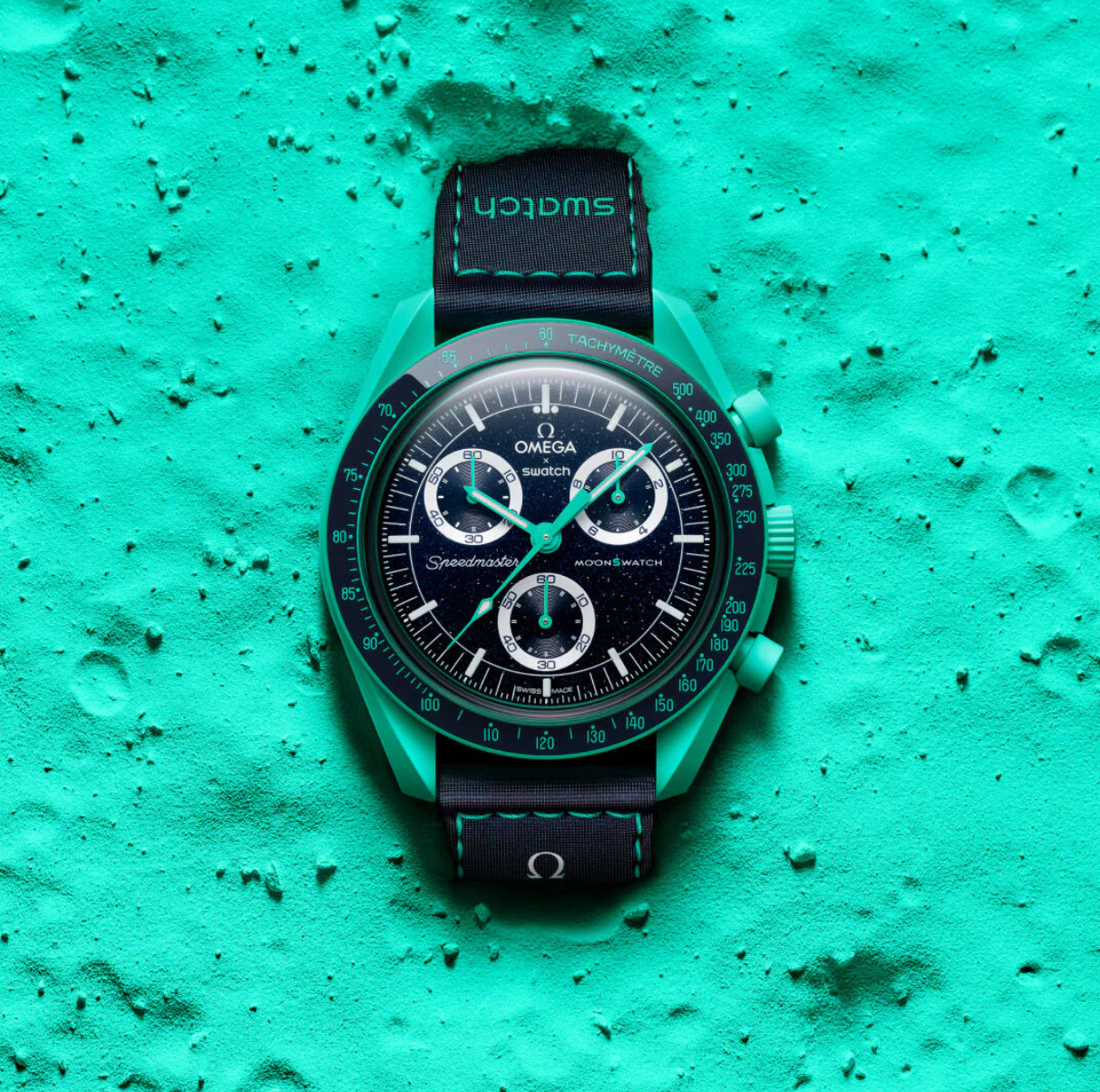 OMEGA X SWATCH MOONSWATCH Mission on earth - polar lights - sky-blue Dial Case/Black Strap Bioceramic