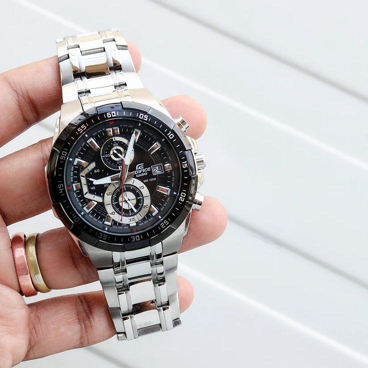 Edifice Casio Chronograph Black Dial Silver Strap Men's Watch