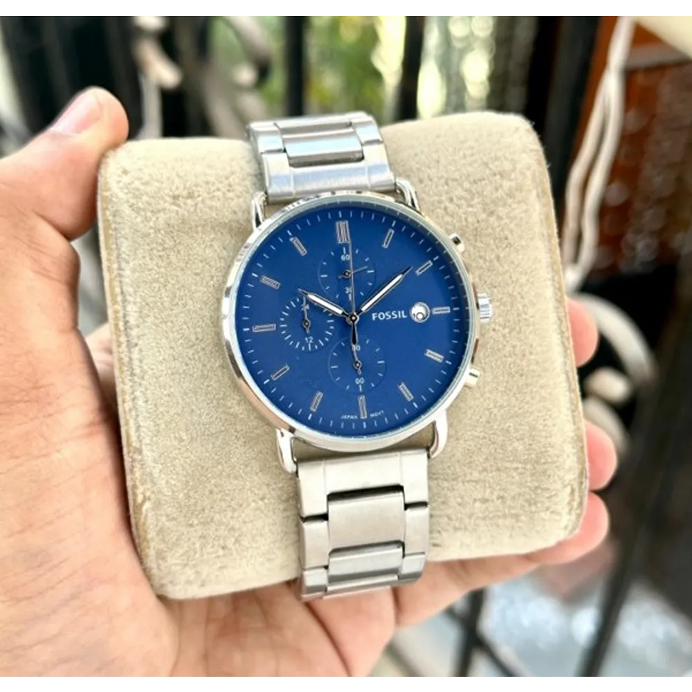 FOSSIL Commuter Blue Dial with silver chain Strap