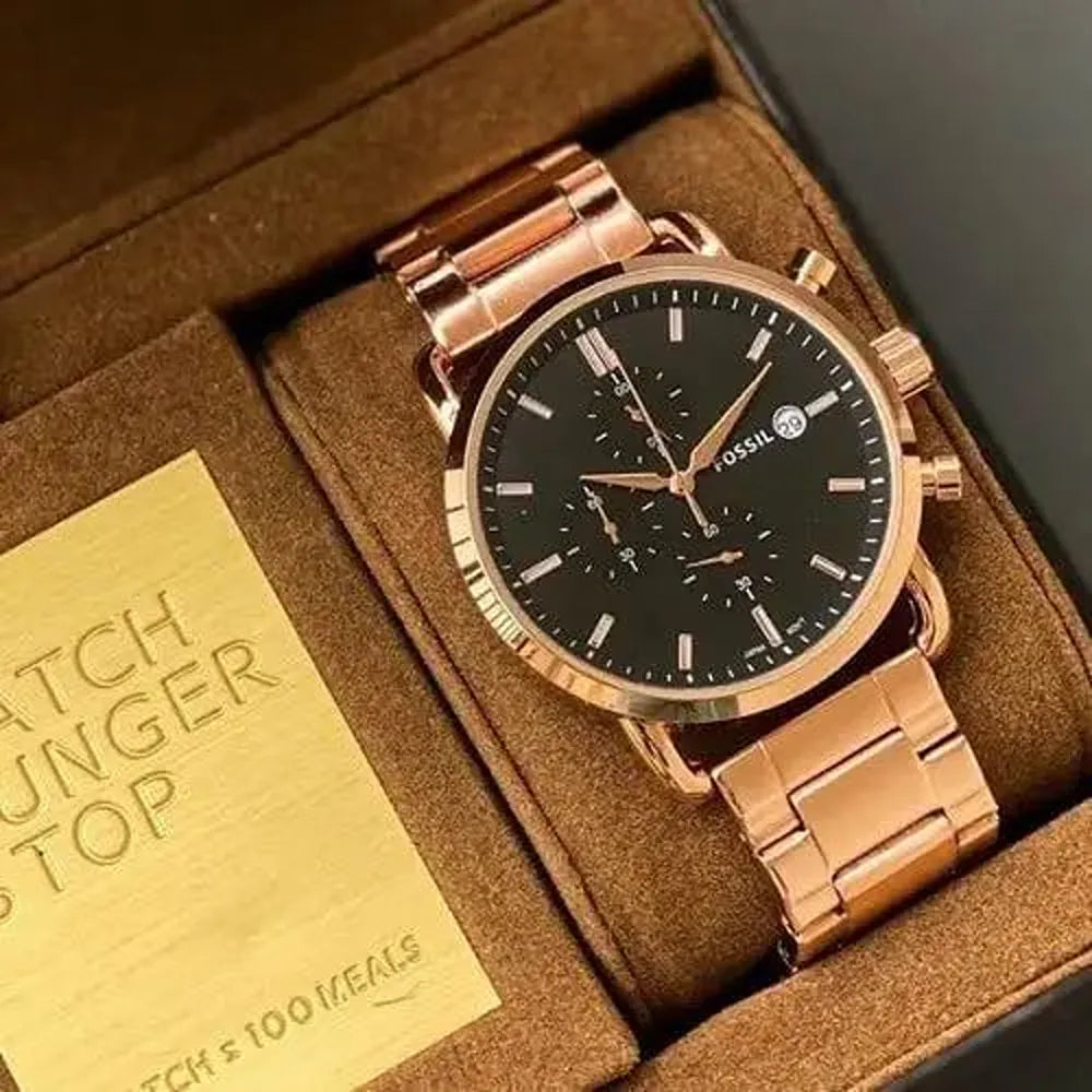 FOSSIL Commuter Black Dial with copper chain Strap