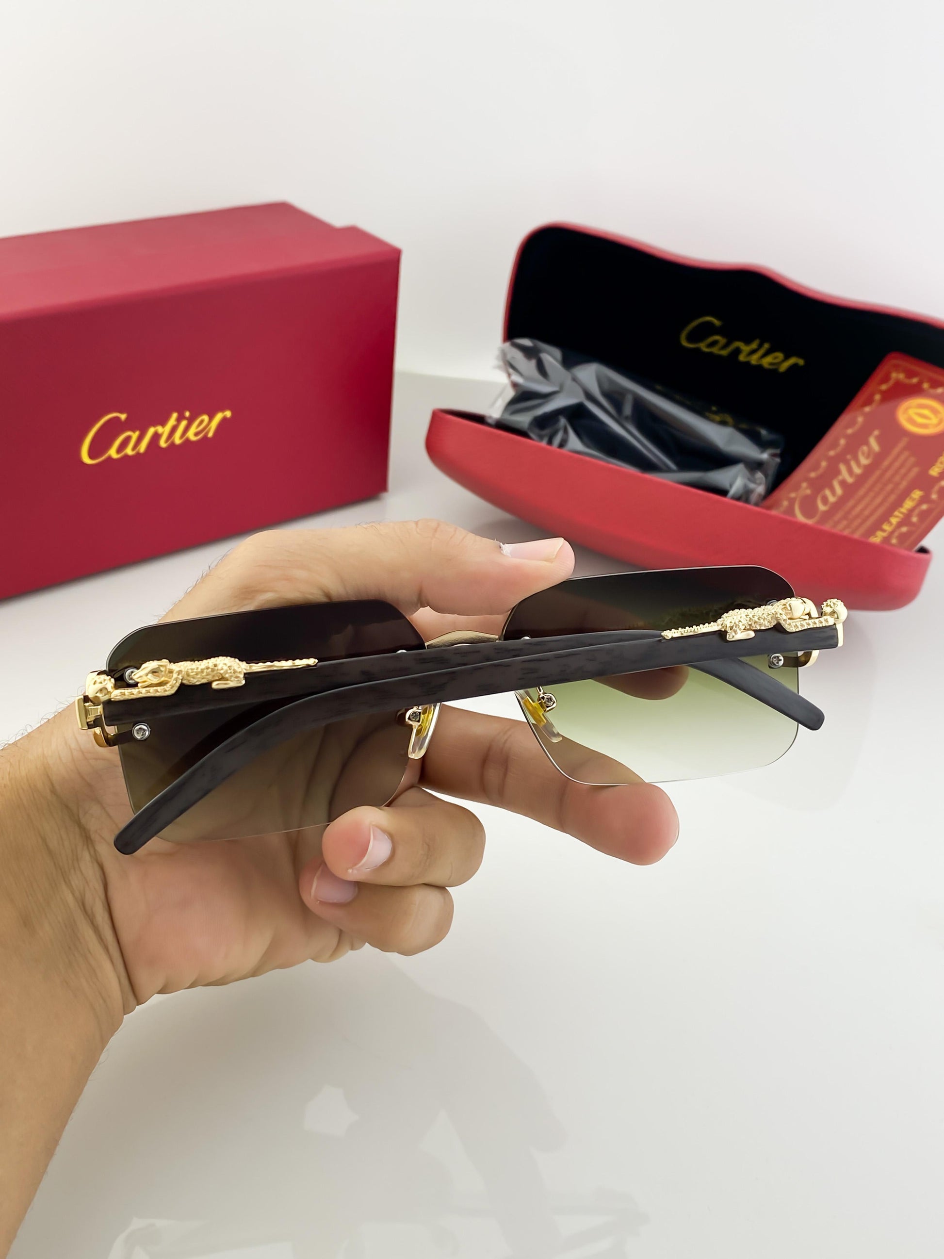 Cartier green shade sunglasses with original box and kit