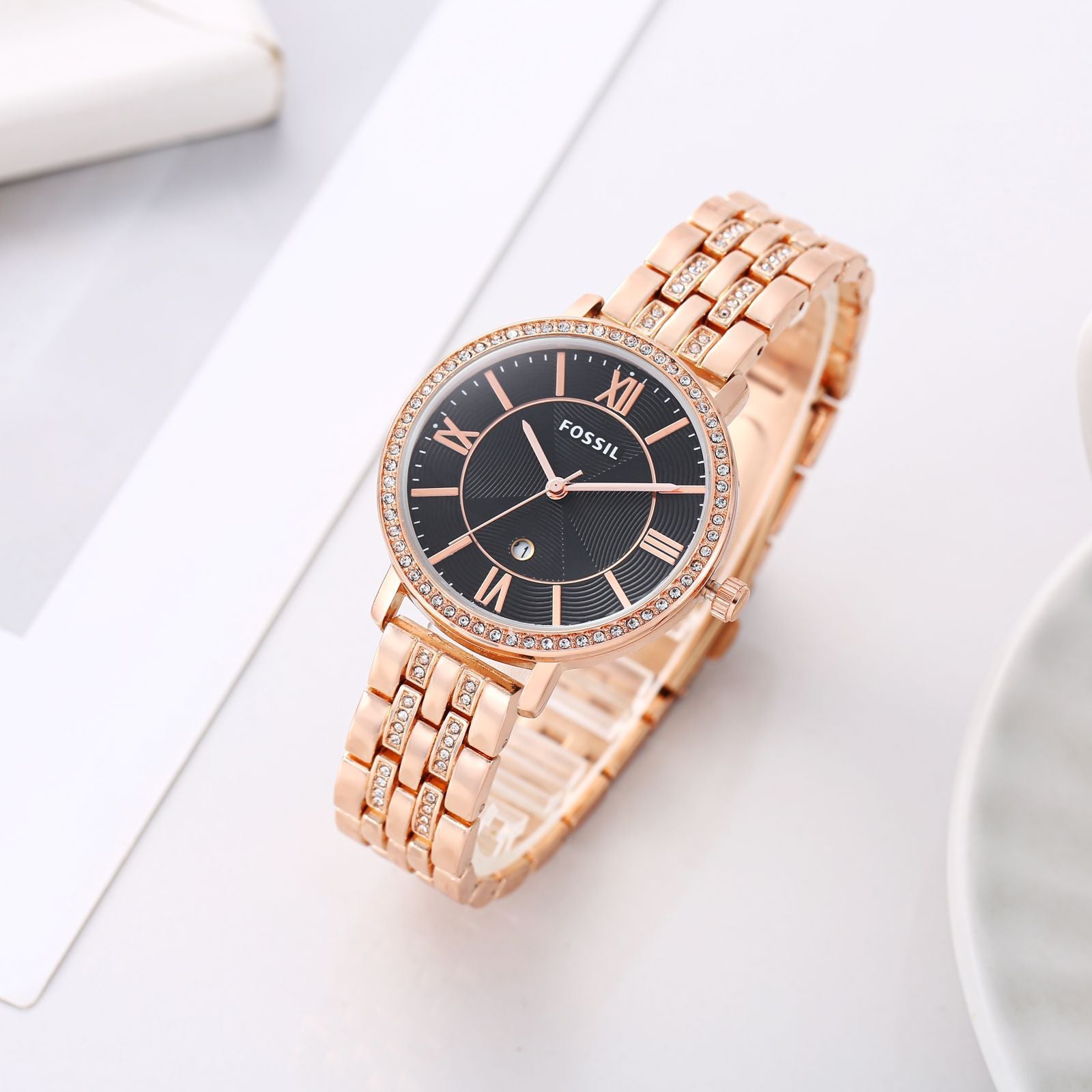 Fossil date working double tone watch for women