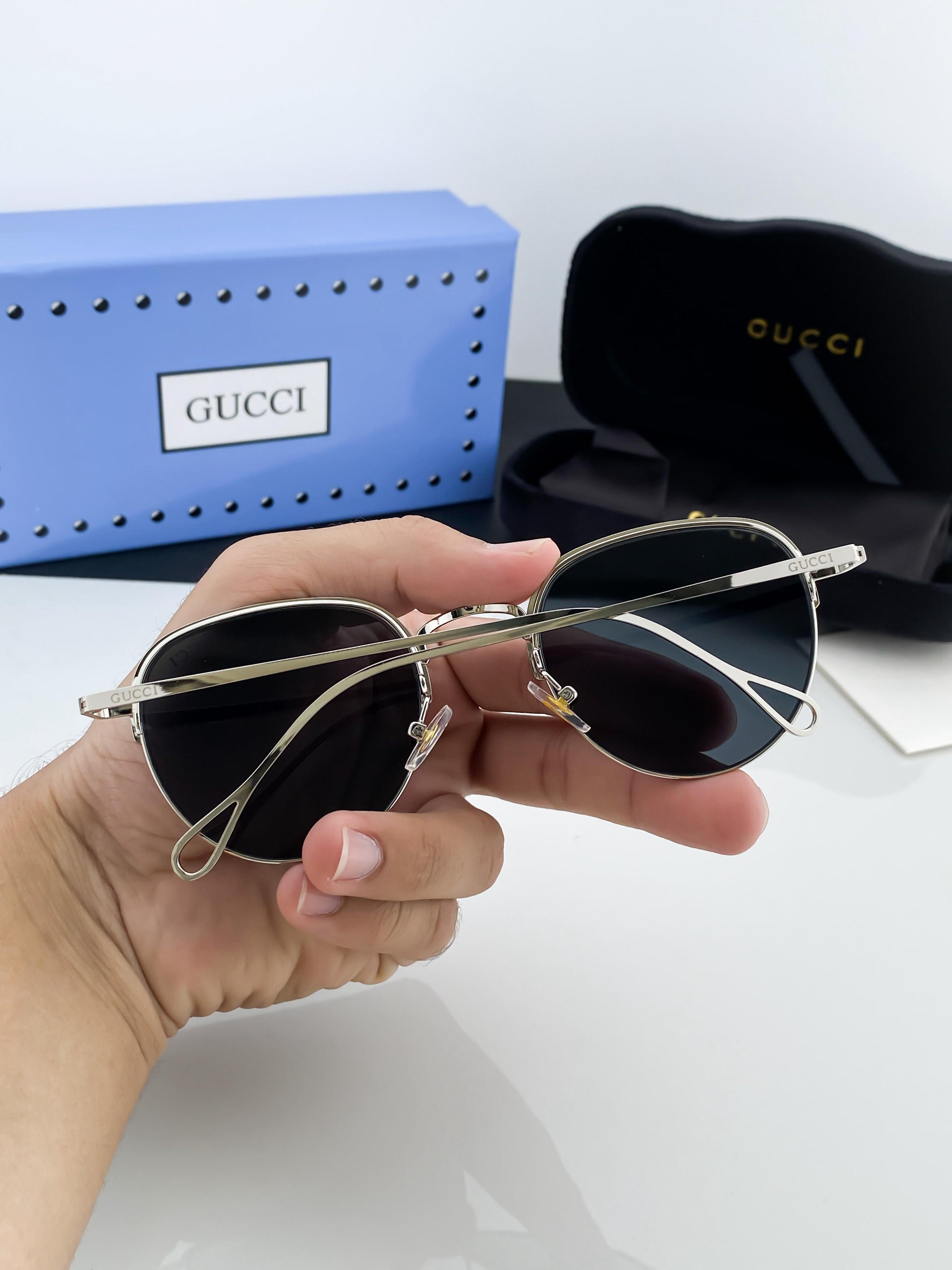 Gucci silver black sunglasses with original box and kit