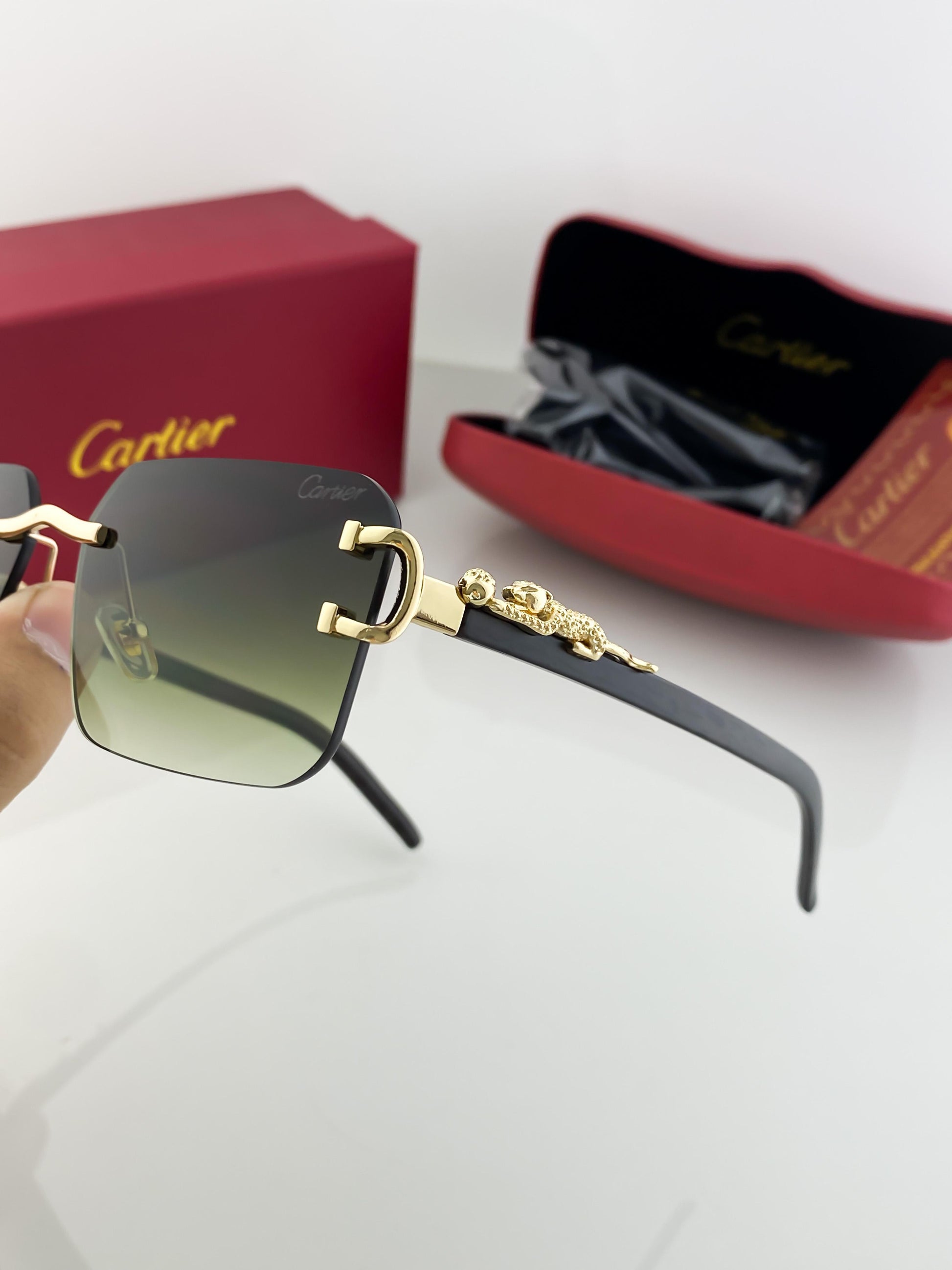 Cartier green shade sunglasses with original box and kit