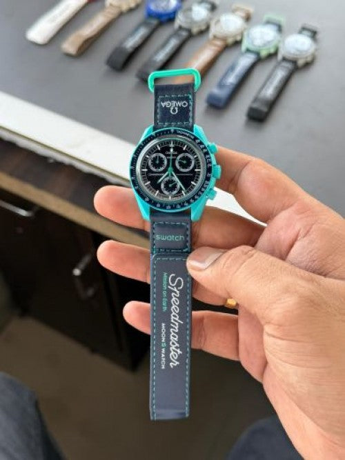 OMEGA X SWATCH MOONSWATCH Mission on earth - polar lights - sky-blue Dial Case/Black Strap Bioceramic