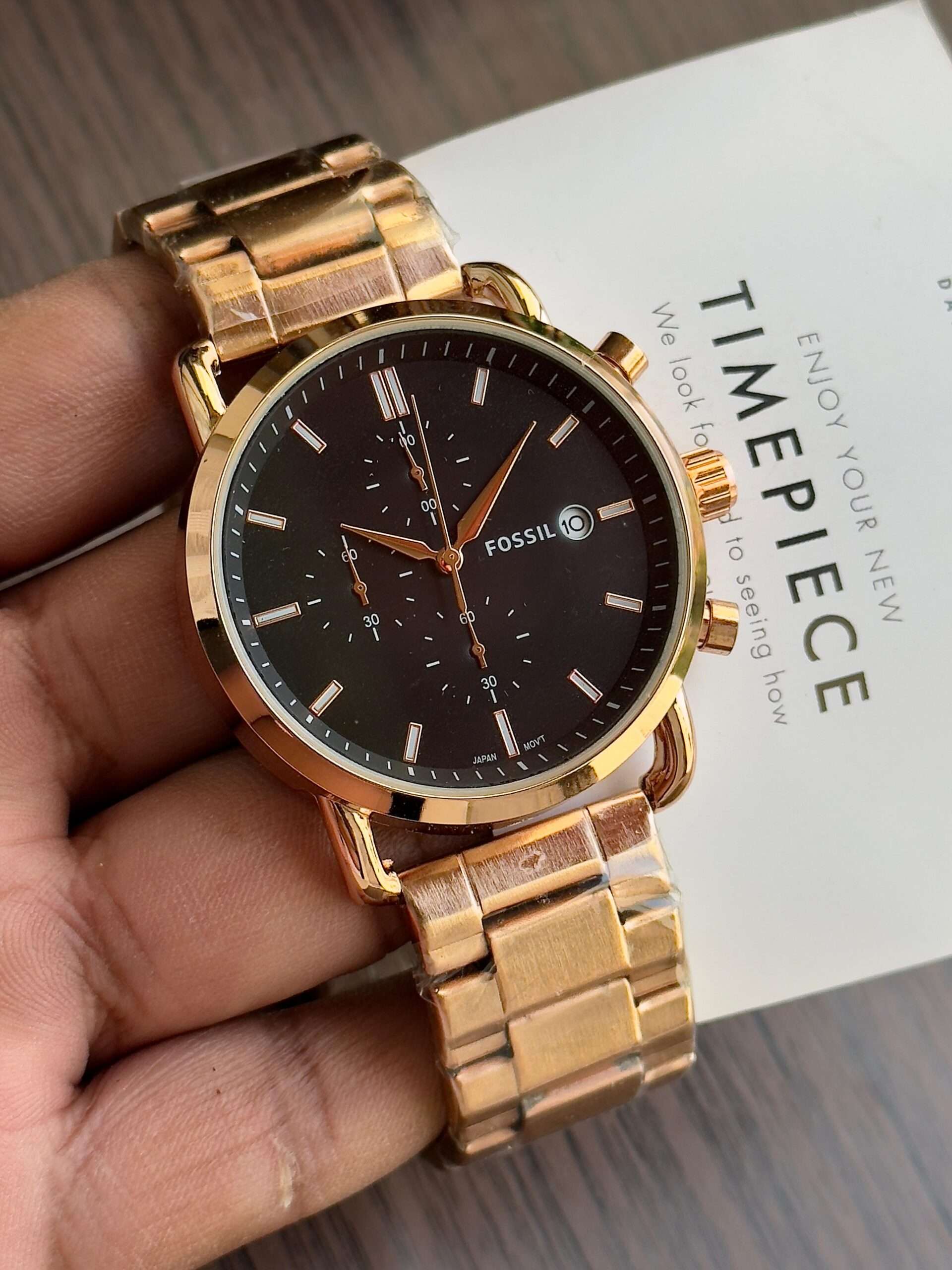 FOSSIL Commuter Black Dial with copper chain Strap