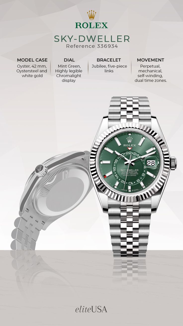 ROLEX Sky-Dweller silver green with jublee belt (cell model)