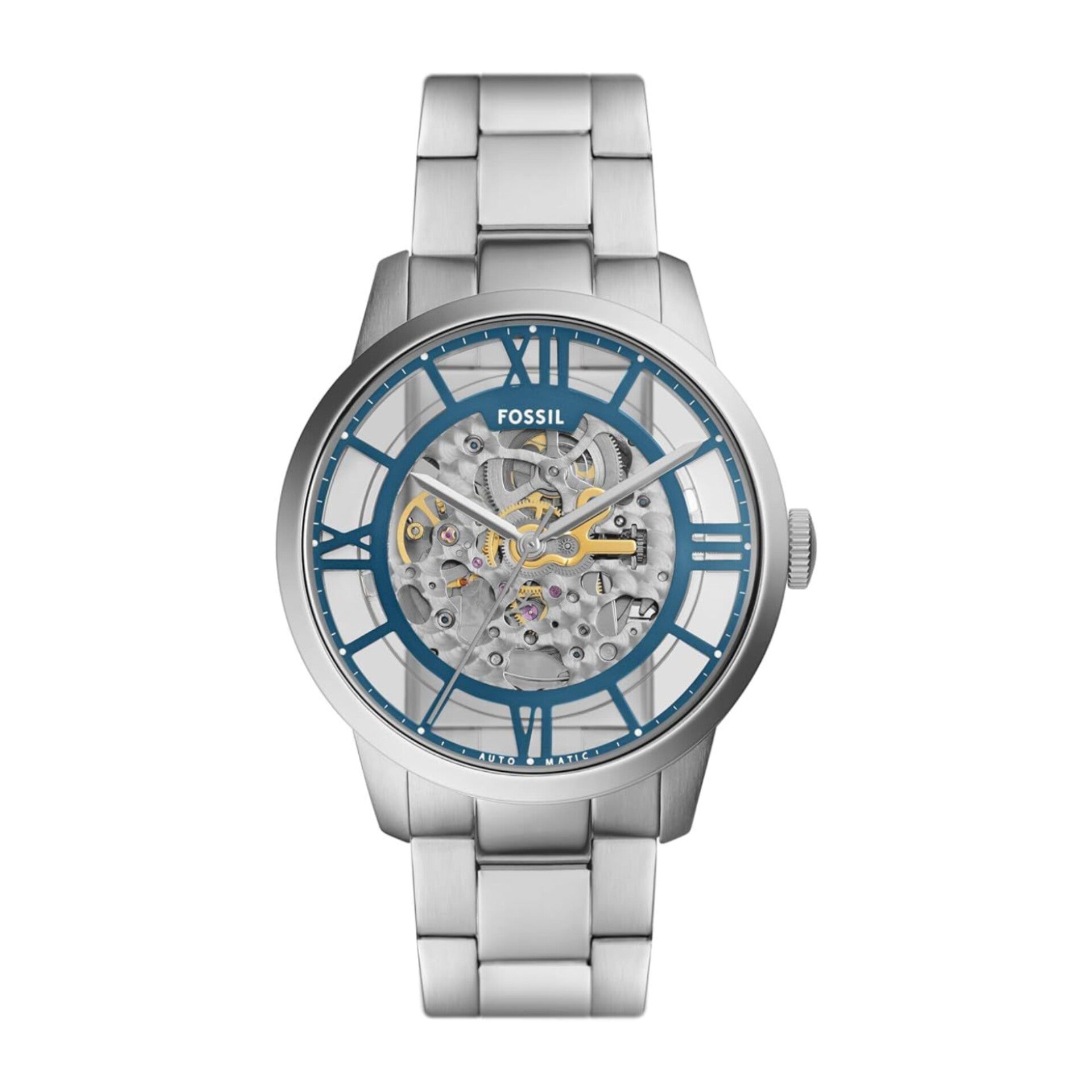 FOSSIL TOWNSMAN SKELETON SILVER BLUE WITH METAL BELT (AUTOMATIC)