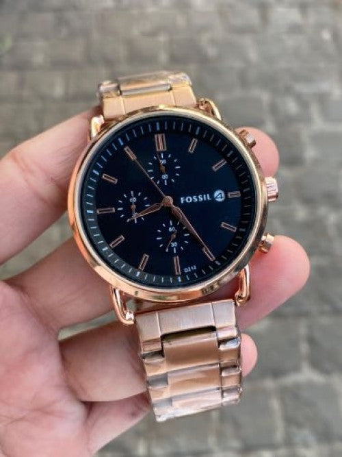 FOSSIL Commuter Black Dial with copper chain Strap