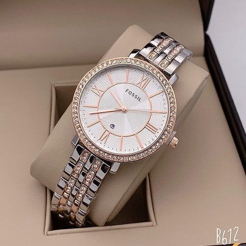 Fossil date working double tone watch for women