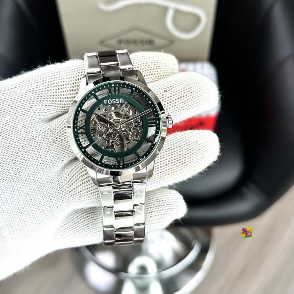 FOSSIL TOWNSMAN SKELETON SILVER GREEN WITH METAL BELT (AUTOMATIC)