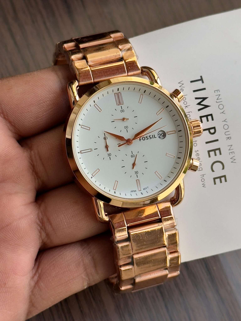 FOSSIL COMMUTER WHITE DIAL WITH COPPER CHAIN STRAP