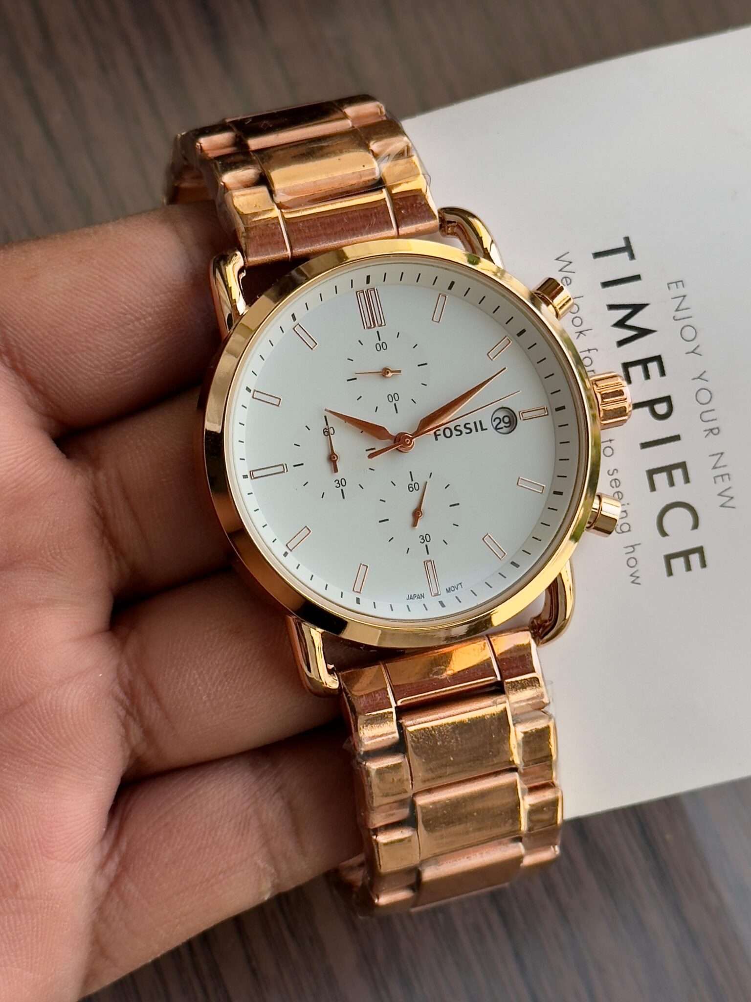FOSSIL COMMUTER WHITE DIAL WITH COPPER CHAIN STRAP