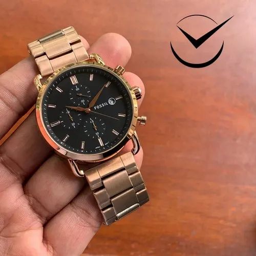 FOSSIL Commuter Black Dial with copper chain Strap