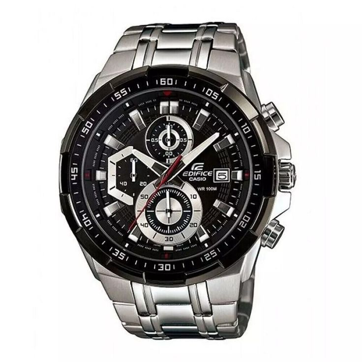 Edifice Casio Chronograph Black Dial Silver Strap Men's Watch